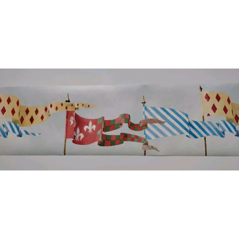 York Pre-pasted Decorative Border - 5yds - Light Blue Background - Medieval Flag